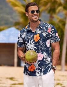 Hawaiian Shirt For Man Short Sleeve Button-Down Vintage Tropical Floral Print, Lightweight Breathable Summer Beach Shirt For Casual Vacation - A006 - 查看 3