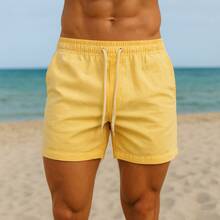 1 Summer Shorts All Regular Fit Pocket Drawstring Tie Beach Daily Holiday Weekend Casual Going Out Carnival Father's Day Spring Picnic Mother's Day New Year Linen Shorts - 黃色 - 查看 3
