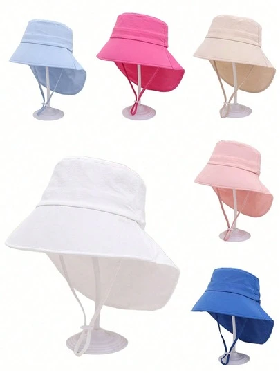 1PC Single Color Solid Color Children's Hat Summer Sunscreen Hat Thin Style Quick Drying Neck Protection Hat Neck Protection Shawl Hat