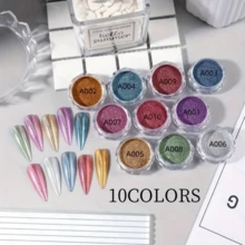 10pcs/Set Christmas Holographic Nail Powder, Rainbow Laser Powder, Rainbow Metallic Mirror Effect Nail Glitter, Create Stunning Nail Art Decor - Multicolor - View 6