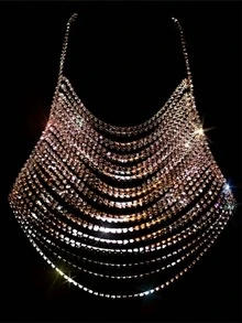 Fashionable Sexy Multi-Layer Crystal Chest Chain, Nightclub Party Exaggerated Women's Intimate Jewelry Accessory - Gold - View 2