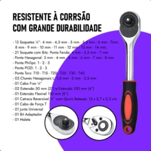 Case Set Ratchet Wrench Set 46 Pieces 1/4'' With Reversible Socket Resistant Stainless Steel - Red - View 8