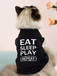 1 件字母印花宠物猫背心，薄款透气无袖狗衣服，休闲夏季宠物服装，适合猫和小型犬，如博美犬、哈巴狗、斗牛犬