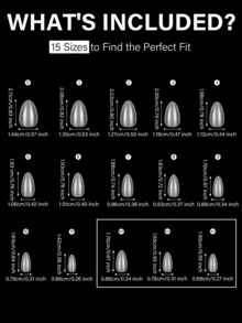 HOTWAY 450片装 - 方形、梯形、椭圆形、杏仁形 - 全磨砂亚克力假指甲片，15种尺寸可选，常用于美甲和DIY美甲产品