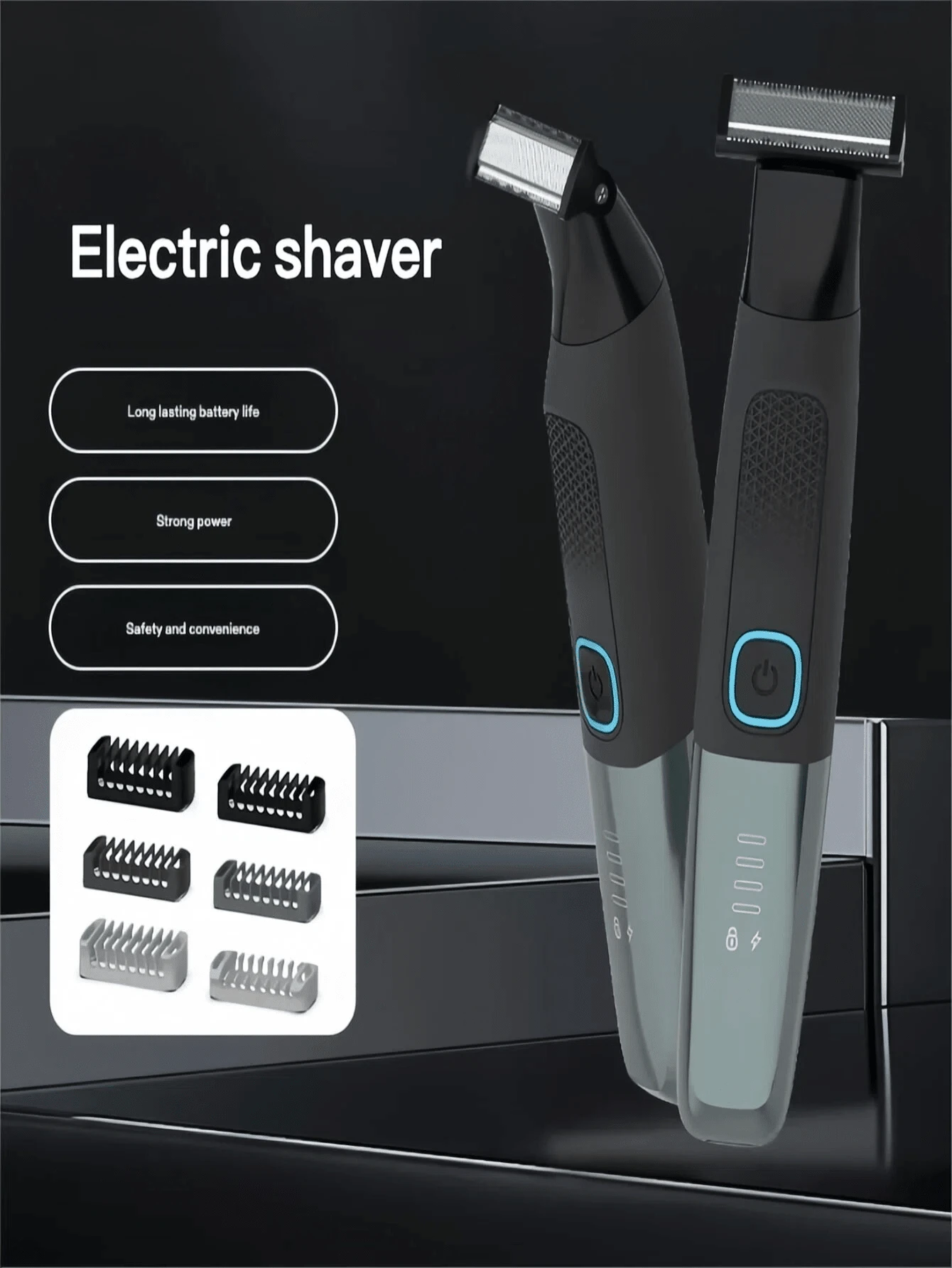 Novo barbeador elétrico masculino, aparador de pelos à prova d'água com indicador de nível de bateria, barbeador para remoção de pelos nas axilas.