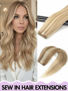 Extensiones de cabello cosidas, cabello humano recto Remy 100%, extensiones de cabello cosidas a mano de doble capa, cabello humano, disfraz de Halloween, esencial para vacaciones, regalo de novia para vacaciones, extensiones de cabello natural, adecuado para todo tipo de cabello, set de trama de cabello suave - Multicolor - Ver 27