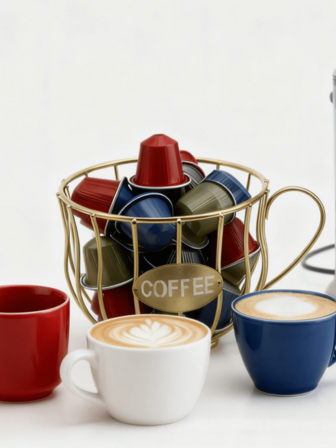 1pc (Gold/Black) 2026 New Year Coffee Capsule Storage Basket - Stainless Steel, Holds 30 Coffee Capsules, Suitable For /, Also For Storing Snacks, Fruits, Toys; Decorative Accessory For Desk, Kitchen, Bedroom, New Year Gift & Decor