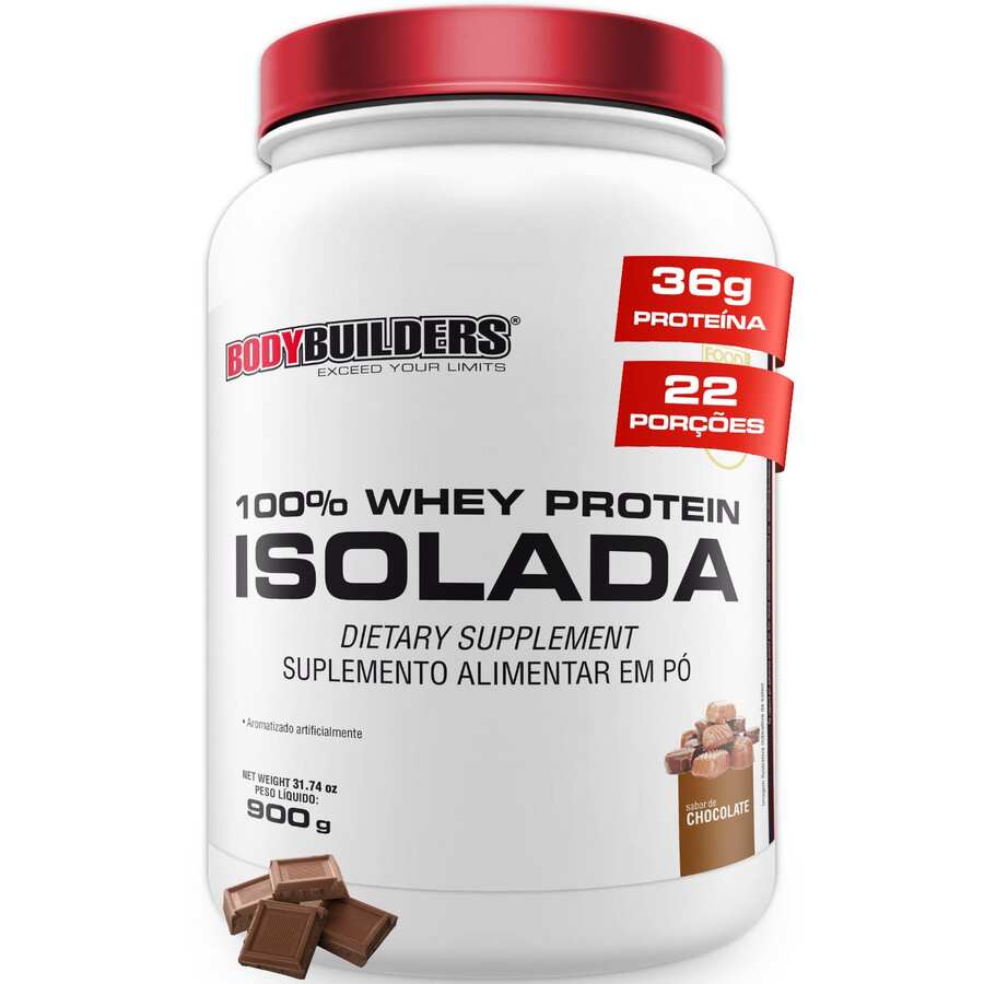 100% Whey Protein Isolada 900g | Para ganho de massa muscular | 36g de proteína p/ dose - Bodybuilders - Chocolate - Visão 1
