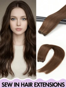 Extensiones de cabello cosidas, cabello humano recto Remy 100%, extensiones de cabello cosidas a mano de doble capa, cabello humano, disfraz de Halloween, esencial para vacaciones, regalo de novia para vacaciones, extensiones de cabello natural, adecuado para todo tipo de cabello, set de trama de cabello suave - Multicolor - Ver 23