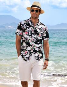 Hawaiian Shirt For Man Short Sleeve Button-Down Vintage Tropical Floral Print, Lightweight Breathable Summer Beach Shirt For Casual Vacation - A008 - Xem 4