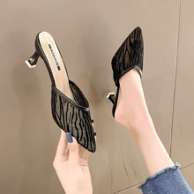 New Pointed Toe Fairy-Like High Heel Mules - Black - View 1