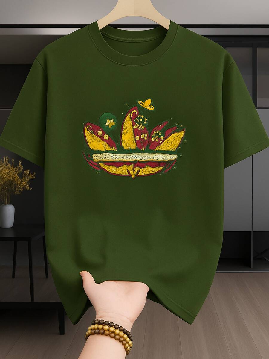 Men's Fashion Short-Sleeve T-Shirt With Modern And Stylish Print, Perfect For Everyday Wear And The Gym. - 綠色 - 查看 1