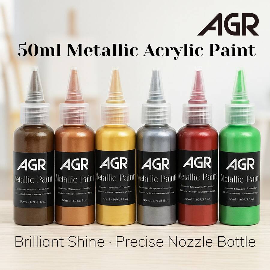 50ml Metallic Acrylic Paint Pigment – Gold, Silver & Copper Resin Colorant For Gypsum Crafts, Jewelry Making, Line Spatula Art & DIY Coloring