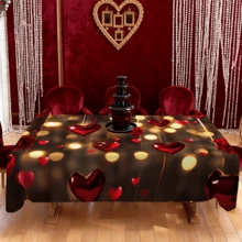 1/20 piezas Mantel de San Valentín con patrón de rosas rojas y corazones de tela de poliéster, decoración romántica para el Día de San Valentín, primavera, hogar, cocina, exterior, jardín, fiesta, restaurante, decoración del hogar