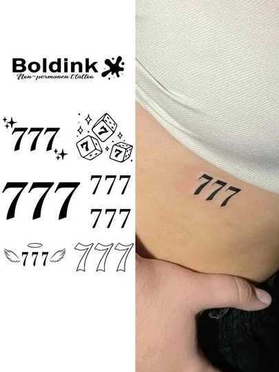  Boldink Non-Permanent Tattoo Technology, Angel Number 7 Inspired Design Tattoo, Lucky Number, Waterproof & Long-Lasting Magical Tattoo, Lasts 1-2 Weeks, Natural & Realistic Temporary Tattoo Sticker, Interesting Tattoo Experience