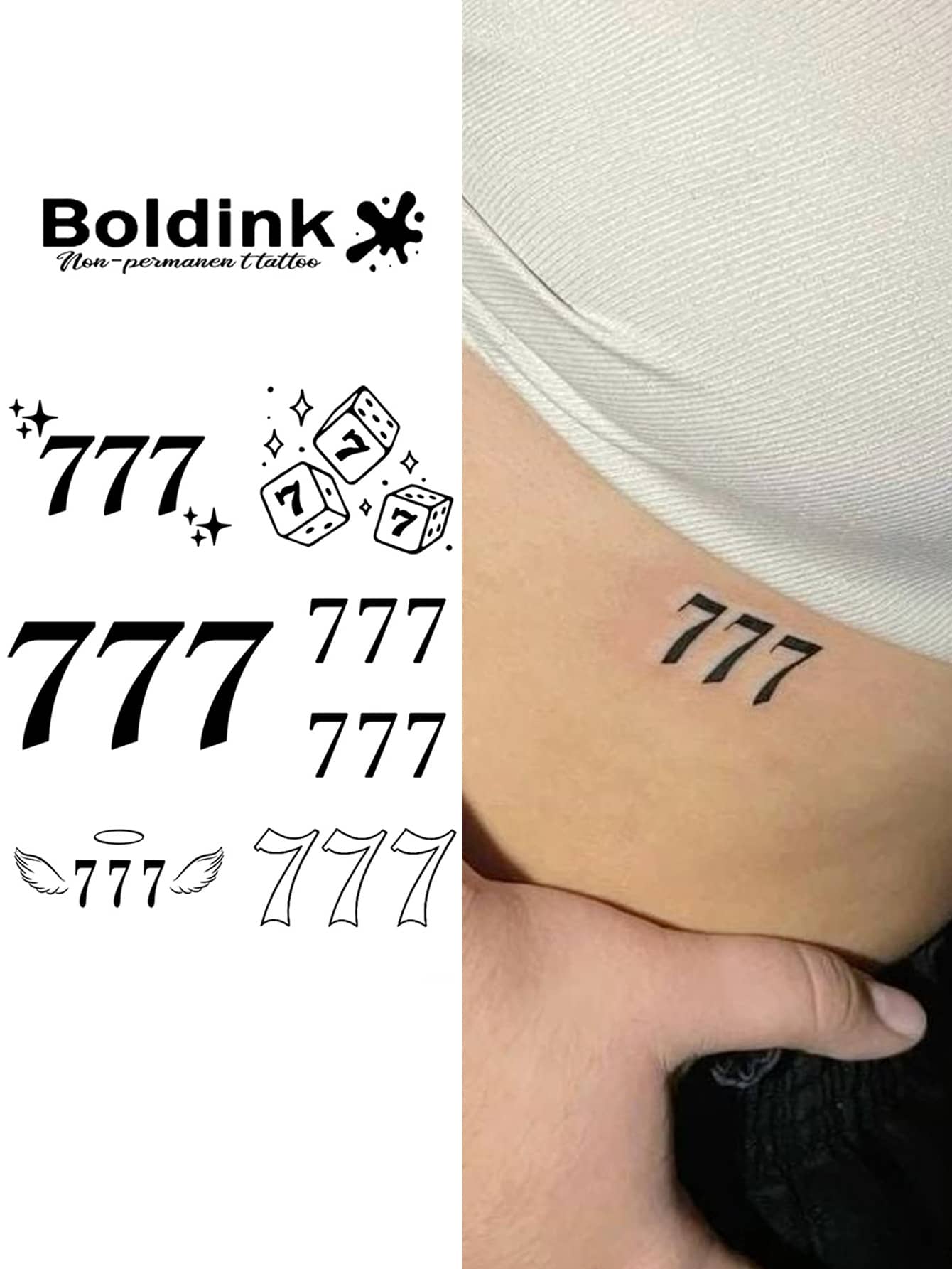 Boldink Non-Permanent Tattoo Technology, Angel Number 7 Inspired Design Tattoo, Lucky Number, Waterproof & Long-Lasting Magical Tattoo, Lasts 1-2 Weeks, Natural & Realistic Temporary Tattoo Sticker, Interesting Tattoo Experience - Black - View 1