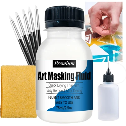 75ml Easy Peel Liquid Latex Masking Fluid - Drawing Gum - Dries Quickly - For Ink - Watercolor - Gouache Painting & Illustration - Fine Arts & Crafts Supplies.
