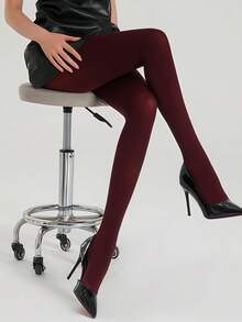 1双女士120D天鹅绒酒红色不透明连裤袜，冬季保暖优雅之选 - 酒紅色 - 查看 8