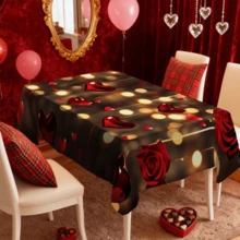 1/20 piezas Mantel de San Valentín con patrón de rosas rojas y corazones de tela de poliéster, decoración romántica para el Día de San Valentín, primavera, hogar, cocina, exterior, jardín, fiesta, restaurante, decoración del hogar