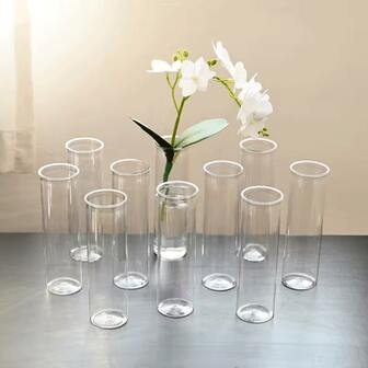 2/6/10/12pcs Transparent Plastic Cylinder Vases Set, Suitable For Party, Home Decor, Wedding, Valentine's Day, Baby Shower, Christmas Decoration