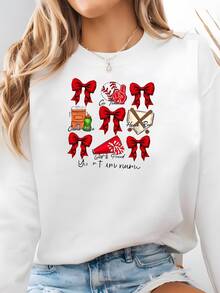 Custom Baseball Mom Sweatshirt,Baseball Cheer Mom Sweatshirt,Coquette Bow School Spirit Sweatshirt,Baseballteam Mascot Bow Sweater Game Day Sweatshirt - White - View 1