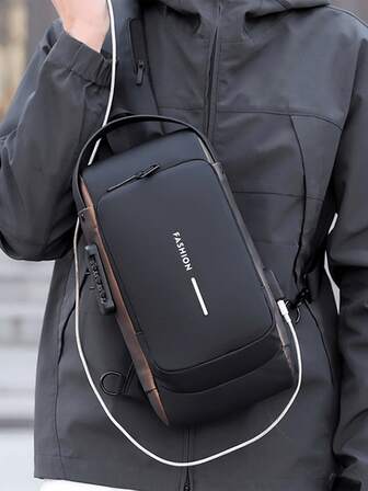 2pcs Men's Waterproof Oxford Fabric Crossbody Chest Bag With Combination Lock - Stylish Motorcycle Sling Bag With Phone Pocket, Zipper Closure For Daily Commuting, Motorcycle Bag, Business Anti-Theft Crossbody Chest Bag - Casual Sports Travel Shoulder Bag, Adjustable Strap, Multi-Pocket Waist Bag, Suitable For Travel, Weddings, Easter, And A Perfect Gift For Fathers, Husbands, Boyfriends, And Teachers.