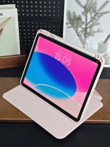 适用于 iPad 的 360 度旋转保护壳，带笔槽、透明背板和自动唤醒/睡眠功能 - 粉色 - 查看 3