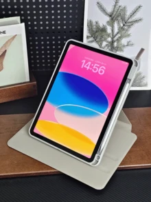 360 Degree Rotating Protective Case With Pencil Slot Transparent Backplate, Auto Wake/Sleep - Light Grey - View 4