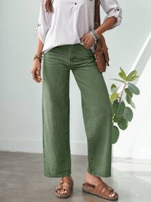 Chic Green Straight Leg Jeans For Women - High-Quality Denim Pants For A Stylish And Fashionable Look