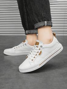 Versatile Men's Flat Sports Shoes, Durable Synthetic Leather, Cushioned Insole For Walking & Light Exercise - Màu Khaki - Xem 4