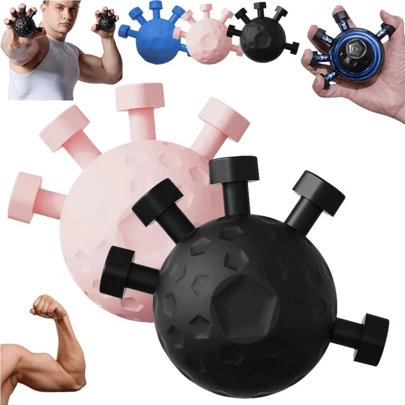 Arm Strength Trainer, New Hand & Forearm Strength Training Ball And Finger Grip Trainer, Wrist Strength Trainer, Guitar Finger Grip Exerciser, Grip Strengthener, Adjustable Grip Strength Trainer, Multi-Function Core Strength Trainer (Black/Pink)