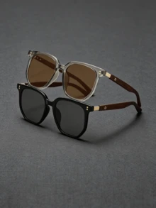 1 cái/2 cái/5 cái Kính thời trang gọng vuông chân gỗ cổ điển dành cho nam, Kính thời trang đa năng dành cho nữ, Phụ kiện thời trang cho tiệc tùng, trang phục hàng ngày, du lịch và ngày lễ - Kính râm chân vân gỗ - Xem 12