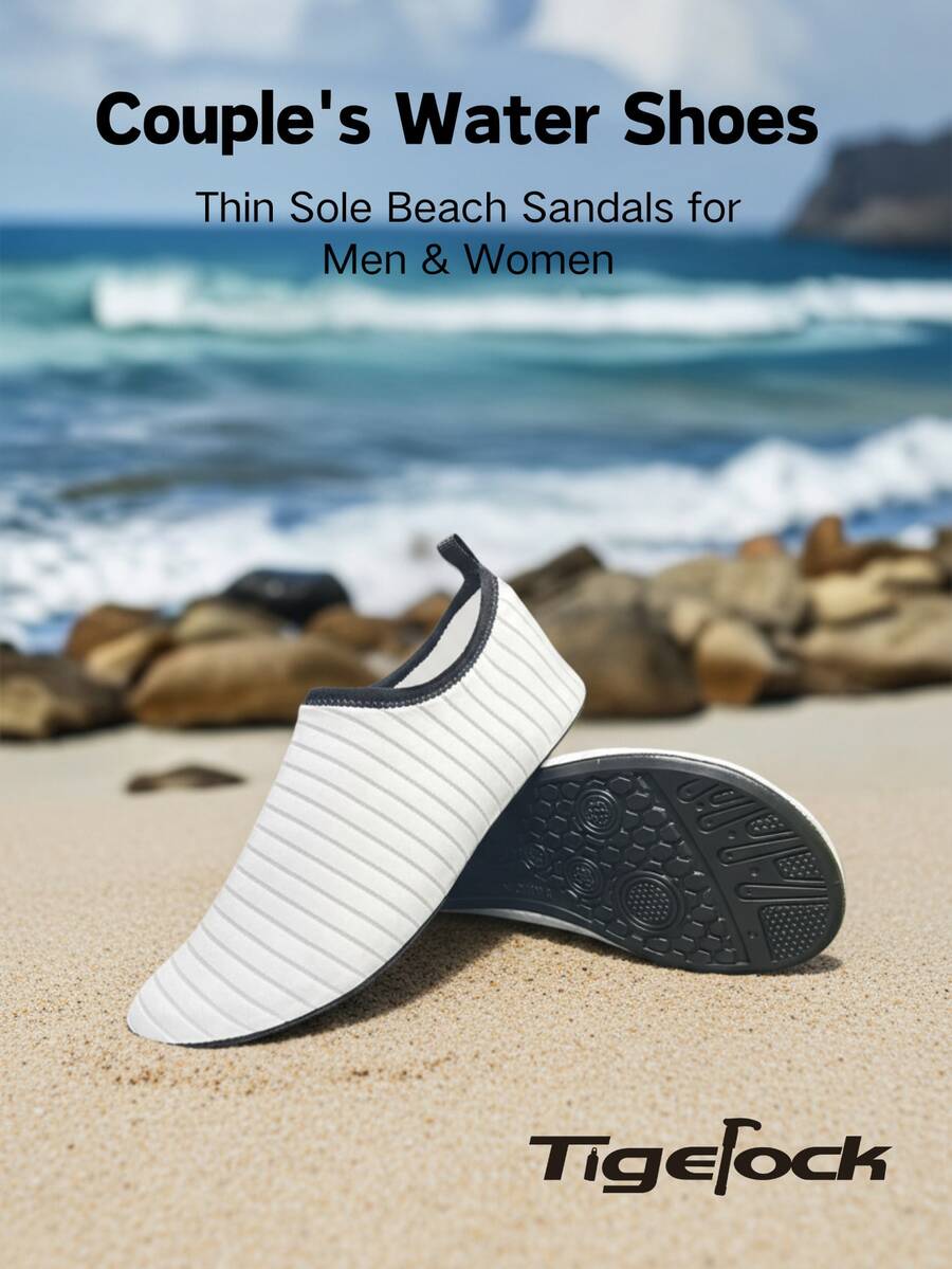Unisex Soft Comfortable Quick-Dry Water Shoes, Quiet Soft-Sole Indoor Fitness Shoes Suitable For Indoor Fitness, Pilates, Yoga And Outdoor Beach, Swimming And Surfing - Full Coverage Design, Suitable For All Seasons, Water Shoes - White - View 1