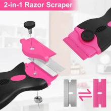 1 Set, Sticky Remover Scraper, Glass Scraper, 1 Pink Dual-Head Scraper + 10 Metal Blades + 10 Plastic Blades, Car Wrap Tools, Scraper Tool With 20 Razor Blades, For Windows, Cleaning, Stickers, Tinting Film, Decals, Labels, Silicone, Glass Stovetops, Pink Sticky Remover Gift For Women