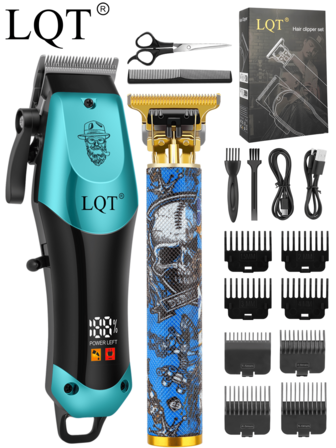  LQT 1/2件套电动理发器套装，男士理发器和涂鸦雕刻剪刀，USB充电无线设计，男士理发用品和工具，完美的男士圣诞节、父亲节、情人节礼物，治愈系蓝色理发器