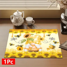1 pieza Alfombrilla secadora de platos con estampado de girasol y diseño pixie, almohadilla absorbente para máquina de espresso, fregadero, grifos, baño y accesorios de decoración del hogar y cocina - Multicolor - Ver 15