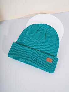 1pc Y2K Style Small Logo Knit Ski Hat, Outdoor Cold-Proof Knitted Cap, Casual Versatile Winter Warm Beanie Suitable For Daily Commute Men Winter Head