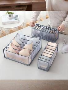 1pc/3pcs Foldable Wardrobe Storage Bag - Plaid Underwear Storage Bag - Multi-Size Nylon Drawer Divider, Suitable For Underwear, Socks And Ties, Minimalist And Fashionable - Black - View 19