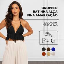 Cropped Top With Thin Straps And Tie Bow With Padded Summer Top - 黑色 - 查看 2