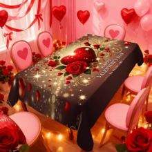 1/20 szt. Obrus walentynkowy, czerwone serce z różowo-złotym wzorem kwiatowym, tkanina poliestrowa, romantyczna dekoracja świąteczna, nadaje się do kuchni, na imprezę ogrodową, do dekoracji domu - Wielokolorowe - Zobacz 11