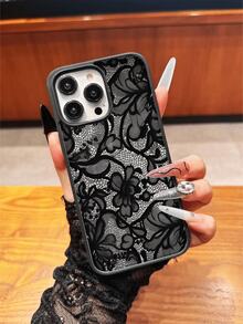 1个黑色磁吸无线充电蕾丝花纹软壳手机壳，兼容三星S25/S24FE/S23PLUS/S20/A54/A52/A33/A16/A12/A05S/A15/A14/A50/A53/S23/S24/S21FE/S23 Ultra/S24 Ultra/A33，适合作为生日礼物、圣诞礼物、送给女朋友、男朋友或自用，也兼容 16PROMAX/16PRO/16/15ProMax/15PRO/15PLUS/15/14PROMAX/14PRO/14Plus/14/13PROMAX/13PRO/13/12PRO/12/11/11PROMAX/11PRO XS XR X - 彩色 - 查看 3