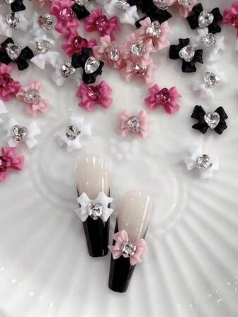 20 قطعة من الزينات المرصعة بالألماس على شكل فراشات ثلاثية الأبعاد، مجموعة ملحقات فن الأظافر متعددة الألوان بشكل فيونكة، زينات أظافر مرصعة بالكريستال اللامع باللون الوردي والأبيض والأسود، أحجار كريمة زخرفية مصممة من قبل هينستون، ملحقات زخرفية على شكل فيونكة، ملحقات فيونكة فرنسية مرصعة بالألماس، ترتر فن الأظافر، ملحقات فن الأظافر الاكريليكية