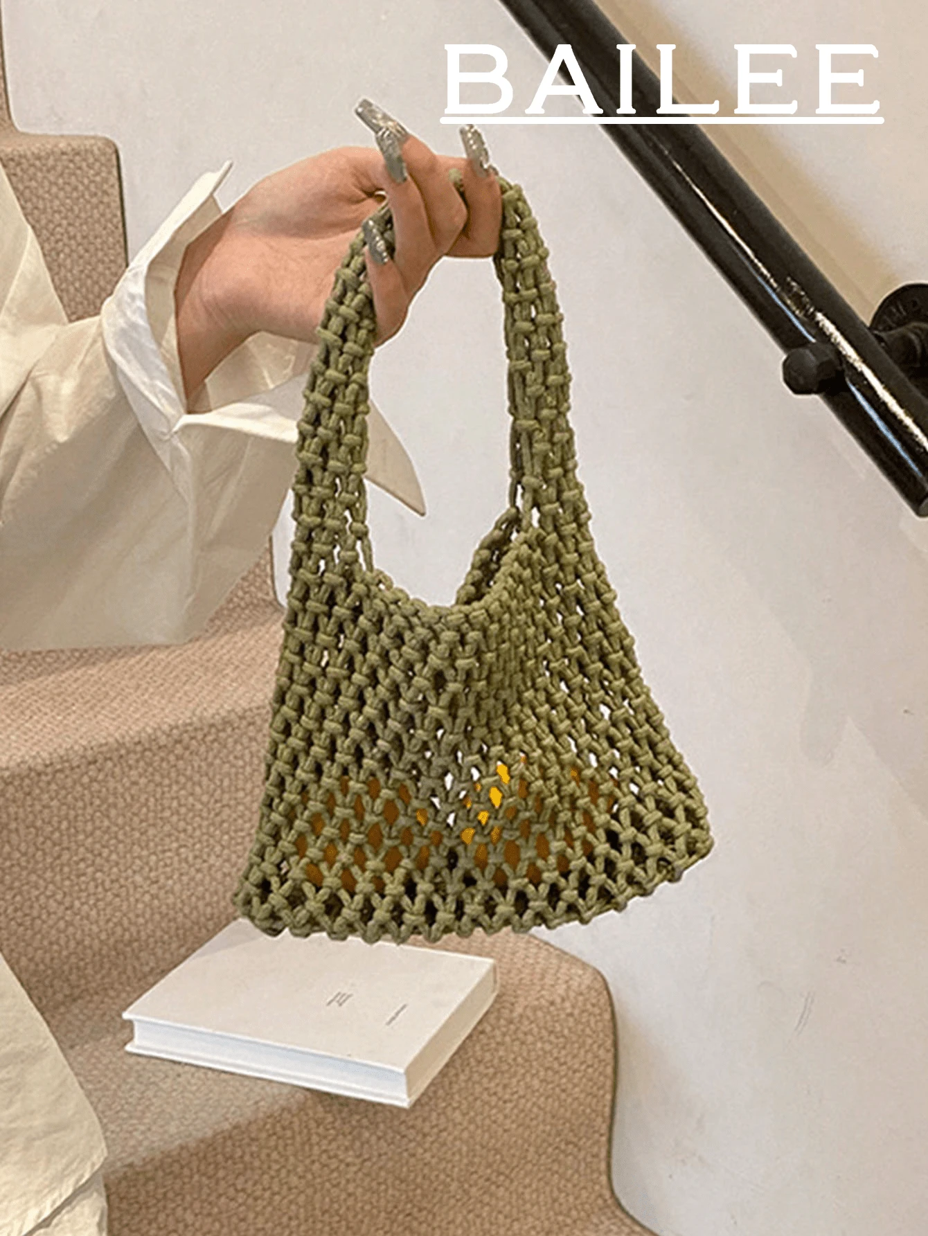 BAILEE 1 chiếc túi tote đan lưới polyester nhiều màu sắc, đáy bằng lưới, họa tiết hình thoi chần bông, nhẹ, xách tay, dung tích lớn, kiểu dáng dễ thương, thời trang, thích hợp cho phụ nữ, sinh viên mới tốt nghiệp và nhân viên văn phòng, cũng là một món quà tuyệt vời dành cho giáo viên.