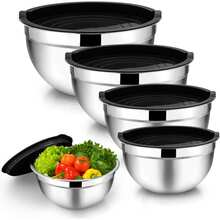 5pcs Stainless Steel Mixing Bowls Set With Lids - For Baking, Mixing And Food Storage, Nesting Bowls, Salad Bowls, Whisks, Suitable For Baking, Cooking And Serving - Sizes 0.7QT/1QT/1.5QT/3QT/4.5QT - Multicolor - View 10