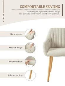 Goeurvant Modern Vertical-Stripe Upholstered Dining Chairs With Armrests And Solid Wood Legs For Dining Room, Kitchen, Living Room - Set Of 2 / Set Of 4 / Set Of 6 - Beige - Beige - View 4