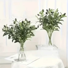 1/2 Stück lebensechte künstliche Olivenzweige mit realistischen grünen Früchten, geeignet für Heim- und Gartendekoration, Hochzeiten, Valentinstag, Ramadan, Geburtstage, Partys und kreative Geschenke, langanhaltend Kunststoff, einfach aufzustellen, ohne Behälter - Olivgrün - Übersicht 2