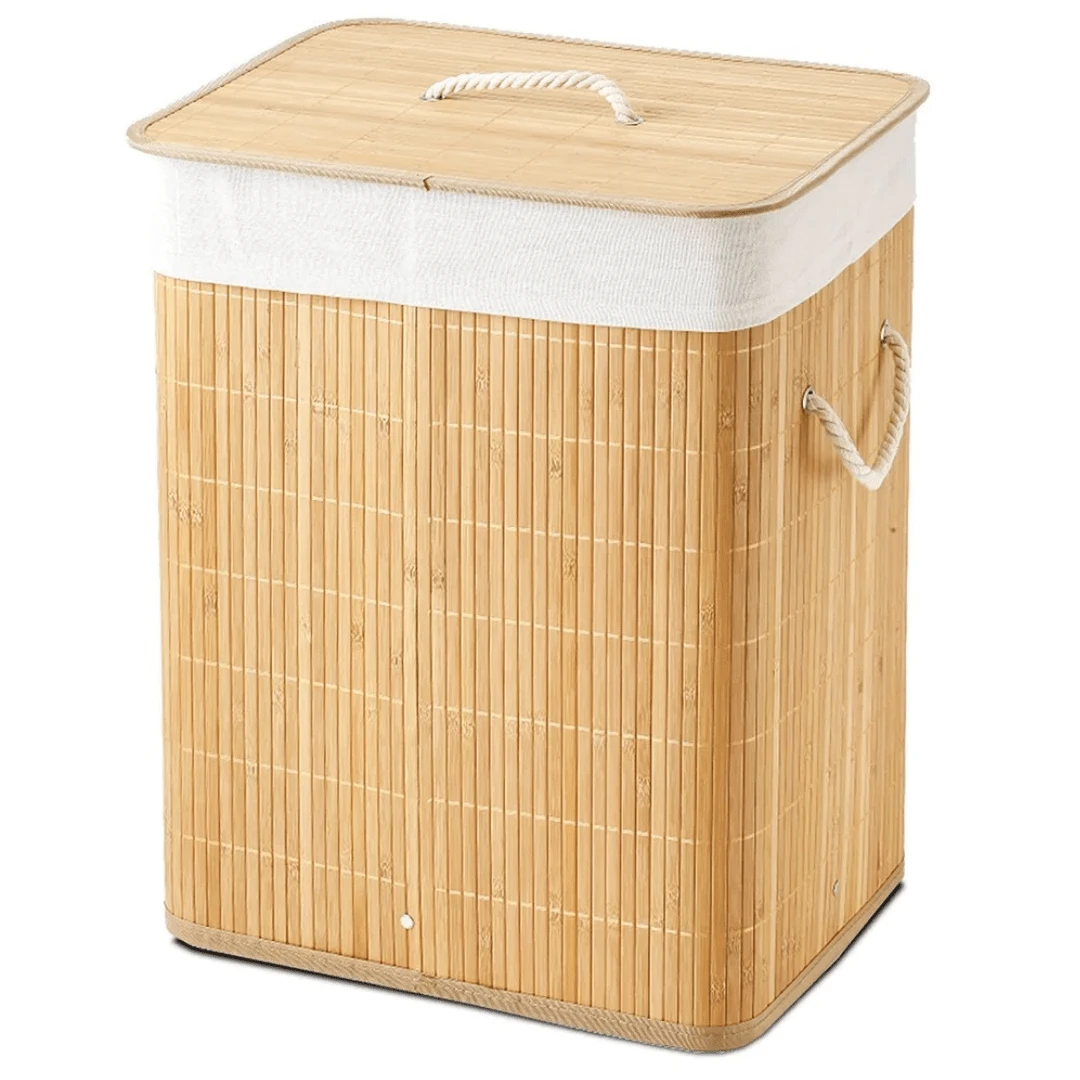 Nakloe - Laundry Hamper - Laundry Basket - Dirty Clothes Basket - 50x40x35cm - Rectangular - Foldable Laundry Basket - Foldable Bamboo Basket - Laundry Hamper With Lid - 竹子 - 查看 1
