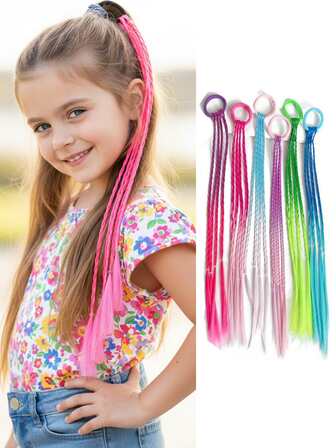 Christmas Hair Extensions Accessories For Girls - Colorful Wig Beauty Hair Band Headwear Kids Twisted Braided Rope Ponytail Holder Hair Accessories For Girls Hair Accessories Crazy Hair Day Accessories