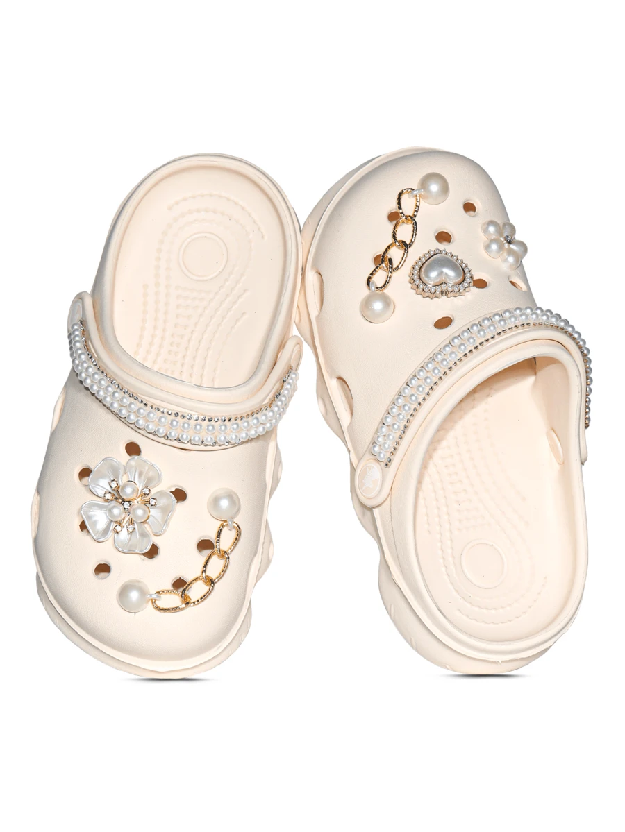 HOEASE Girls' Casual Bright Color Clog Shoes, Breathable Lightweight Beach Pool Gardening Shoes, Convenient Slip-On Sandals For All Seasons - Beige - View 1