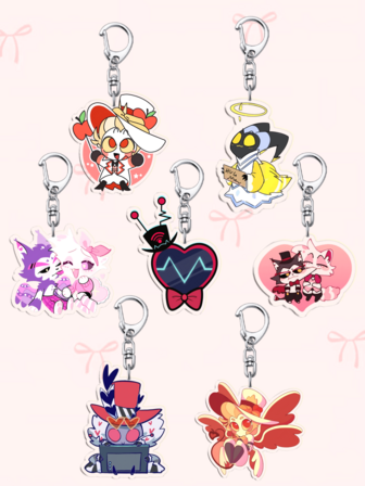 1pc Cartoon Anime Acrylic Keychain,Anime GOODS-Vicky Charlie Alastor Printed Squash Keychain, Car Keyring.Perfect Gift For Fans, Cosplay Accessories Car Key Bag Backpack Small Jewelry Key Ring Accessories Creative Student Gifts.